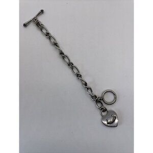 Juicy Couture Bracelet Logo Heart Charm Bracelet Toggle Closure Silver Tone